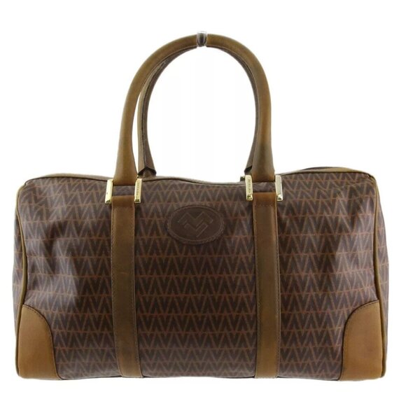 MARIO VALENTINO Boston bag MV mark beige PVC ?~ leather Authentic T19856 - Picture 1 of 9